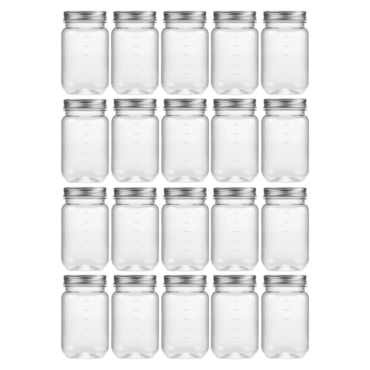 novelinks 16 oz Clear Plastic Jars with Lids, Refillable 16oz Mason Jars with Lids & Storage Containers for Kitchen & Household Use (20 Pack,Silver)