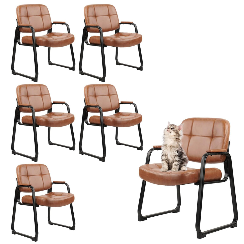 Clatina Big & Tall 400 Lbs Waiting Room Guest Chair, Leather Office Reception Chair No Wheels with Backrest Wide Seat and Padded Arms for Home