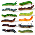 12 Pieces Set of Simulation Caterpillar Toys, PVC Plastic Creepy Crawly Toys, DIY Insect Halloween Spooky Decorations, Landscape Decoration Artificial Green Bugs