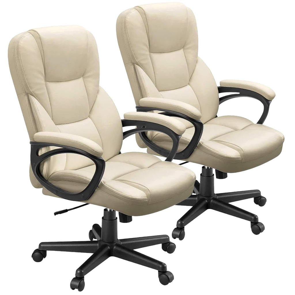 Furmax Office Executive Chair High Back Adjustable Managerial Home Desk Chair, Swivel Computer Pu Leather Chair with Lumbar Support (2, Khaki)