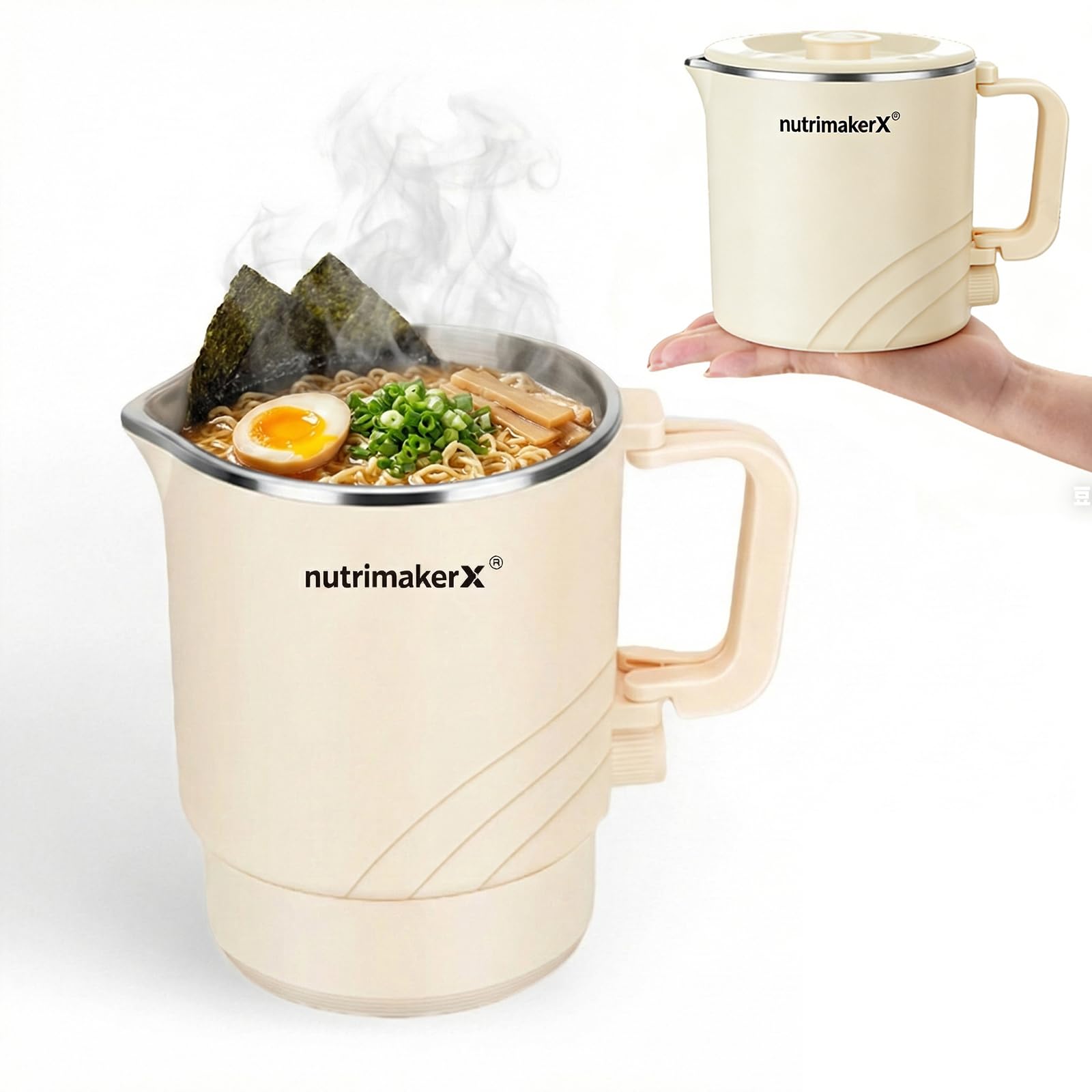 Electric Hot Pot, 1.5L Mini Portable Ramen Cooker for Shabu Shabu, Soup, Oatmeal. Rapid Heating Electric Pot for Dorm Room & Quick Meals. Dual Power Control, Stainless Steel Interior.