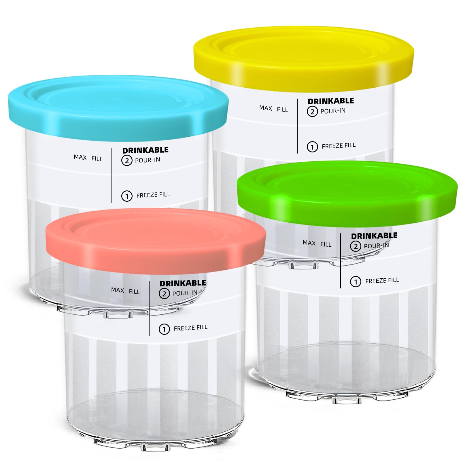 4 Pack Creami Deluxe Pints with Lids, 24 Oz Creami Pints Compatible with NC500 NC501 Series Ice Cream Makers Machine Accessories, BPA-Free & Dishwasher Safe(pink/blue/green/yellow)