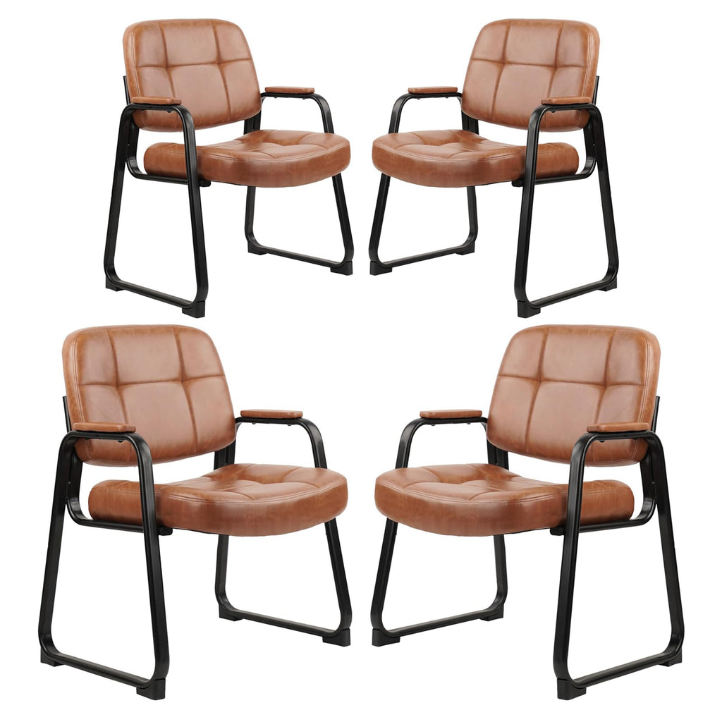 Clatina Big & Tall 500 Lb Waiting Room Chairs with Padded Armrests and Sled Base, Leather Stationary No Wheels Office Reception Guest Chair for