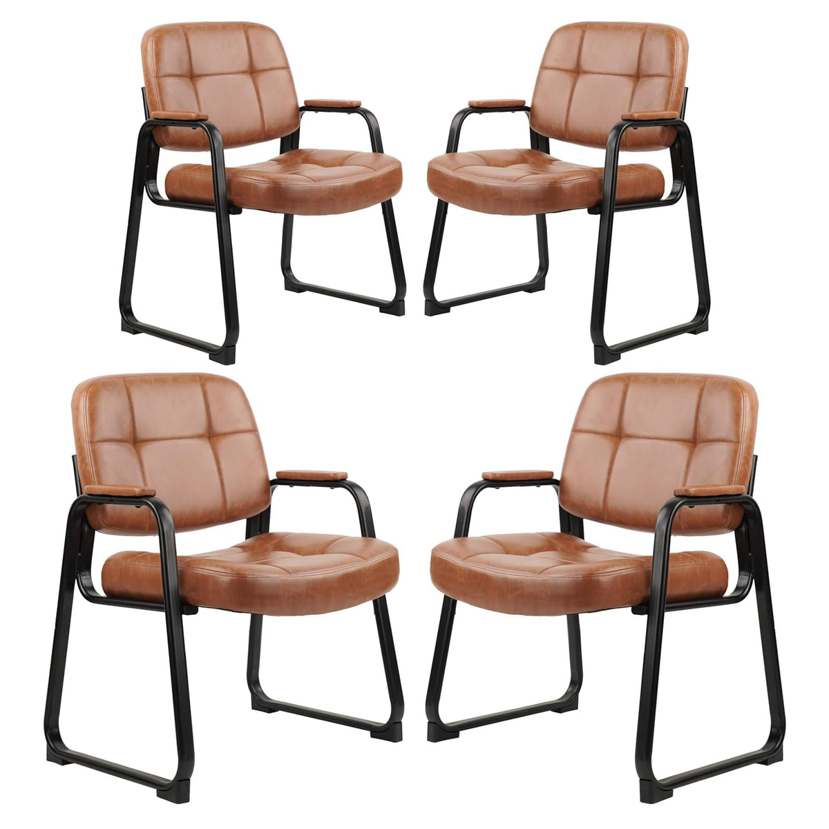 Clatina Big & Tall 500 Lb Waiting Room Chairs with Padded Armrests and Sled Base, Leather Stationary No Wheels Office Reception Guest Chair for