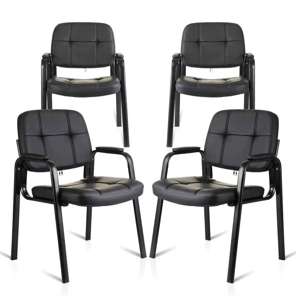 Clatina Waiting Room Guest Chair with Bonded Leather Padded Arm Rest for Office Reception and Conference Desk Black 4 Pack
