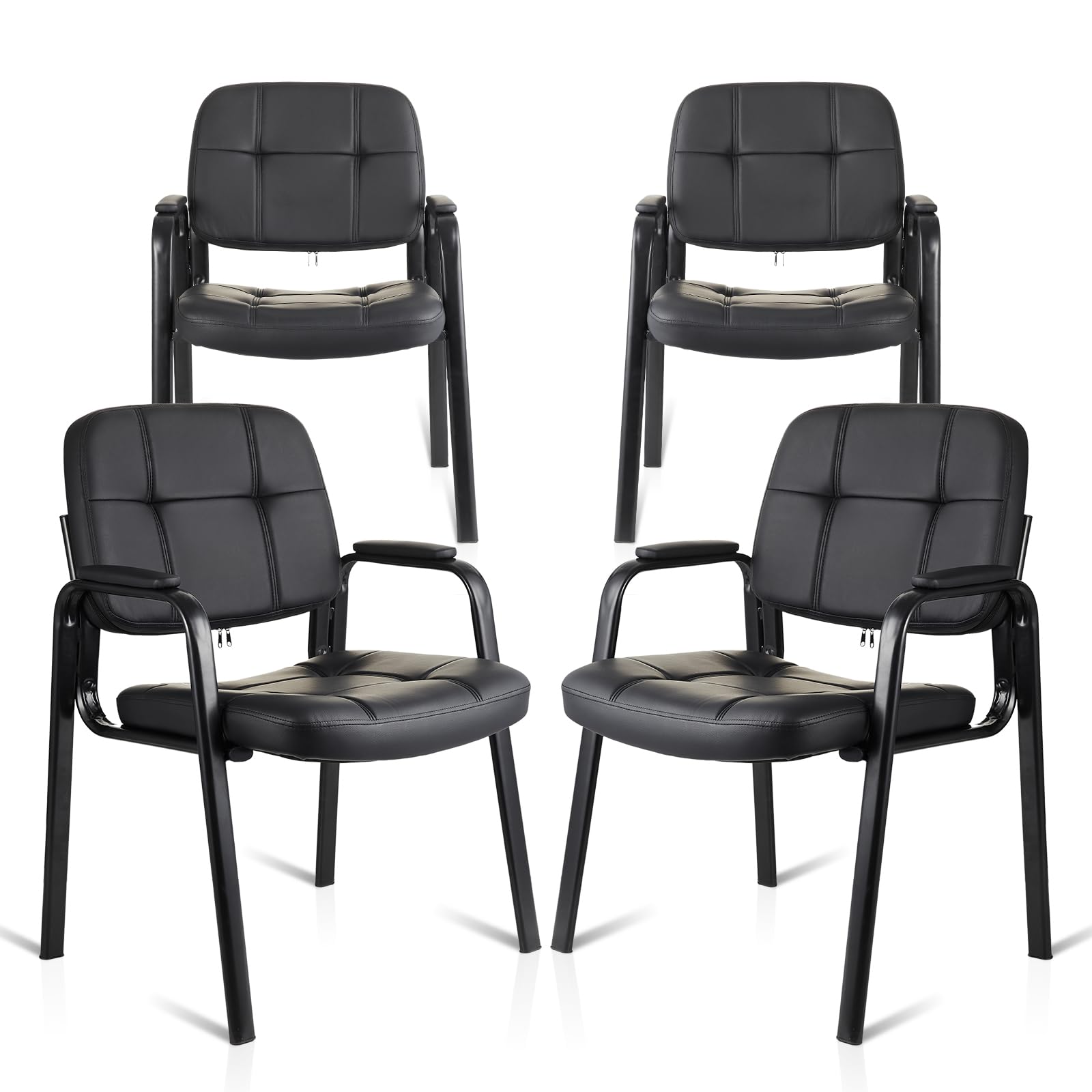Clatina Waiting Room Guest Chair with Bonded Leather Padded Arm Rest for Office Reception and Conference Desk Black 4 Pack