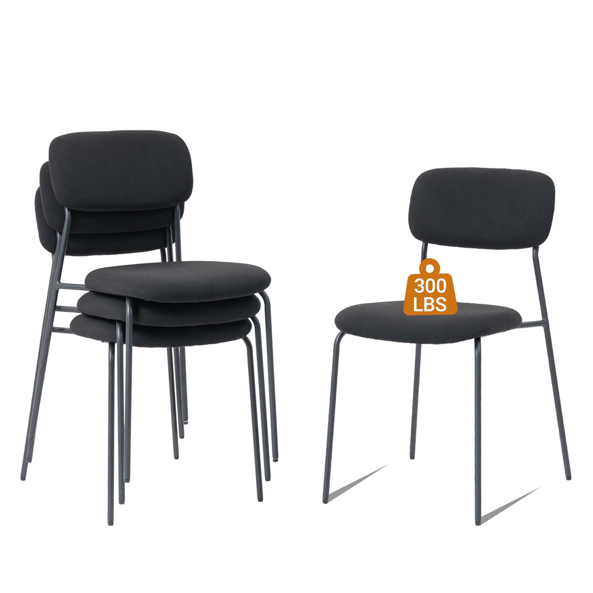 Sidanli Stackable Waiting Room Chairs, Armless Upholstered Guest Chairs Set of 4 with Comfotable Cushion for Conference Reception Break Room