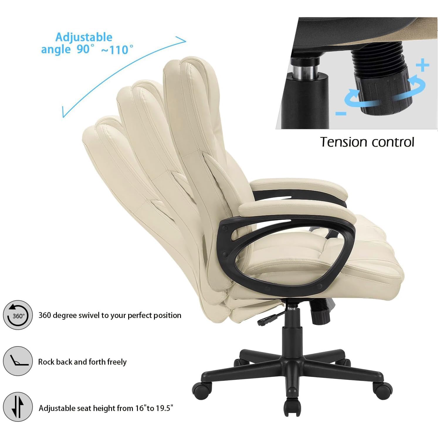 Furmax Office Executive Chair High Back Adjustable Managerial Home Desk Chair, Swivel Computer Pu Leather Chair with Lumbar Support (2, Khaki)