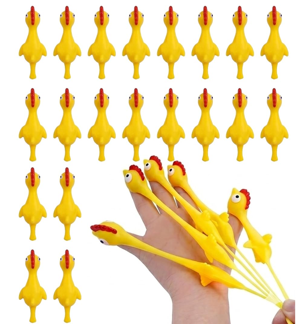 20 Pack Slingshot Rubber Chickens, Rubber Chicken Slingshot Flying Chicken Flingers, Novelty Toys & Amusements Flicking Chicken Toys for Party Favors Activities Birthday Gifts