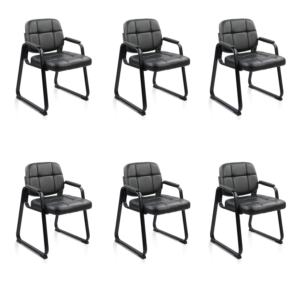 Clatina Waiting Room Guest Chair with Bonded Leather Padded Arm Rest for Office Reception and Conference Desk Black with Sled Base 6 Pack