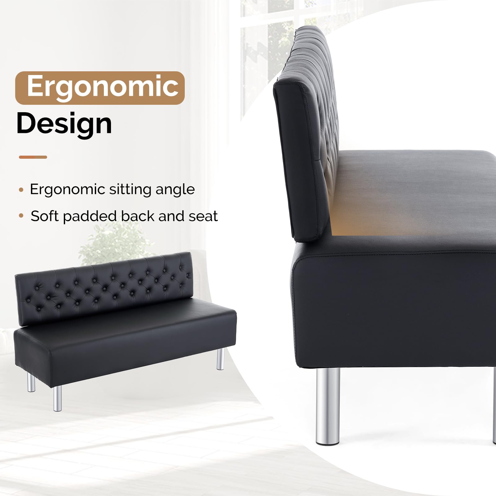 Omysalon Waiting Room Bench with Back, 58.6’’ Office Guest Chair Upholstered Reception Seating, Lobby Furniture for Beauty Salon Barbershop