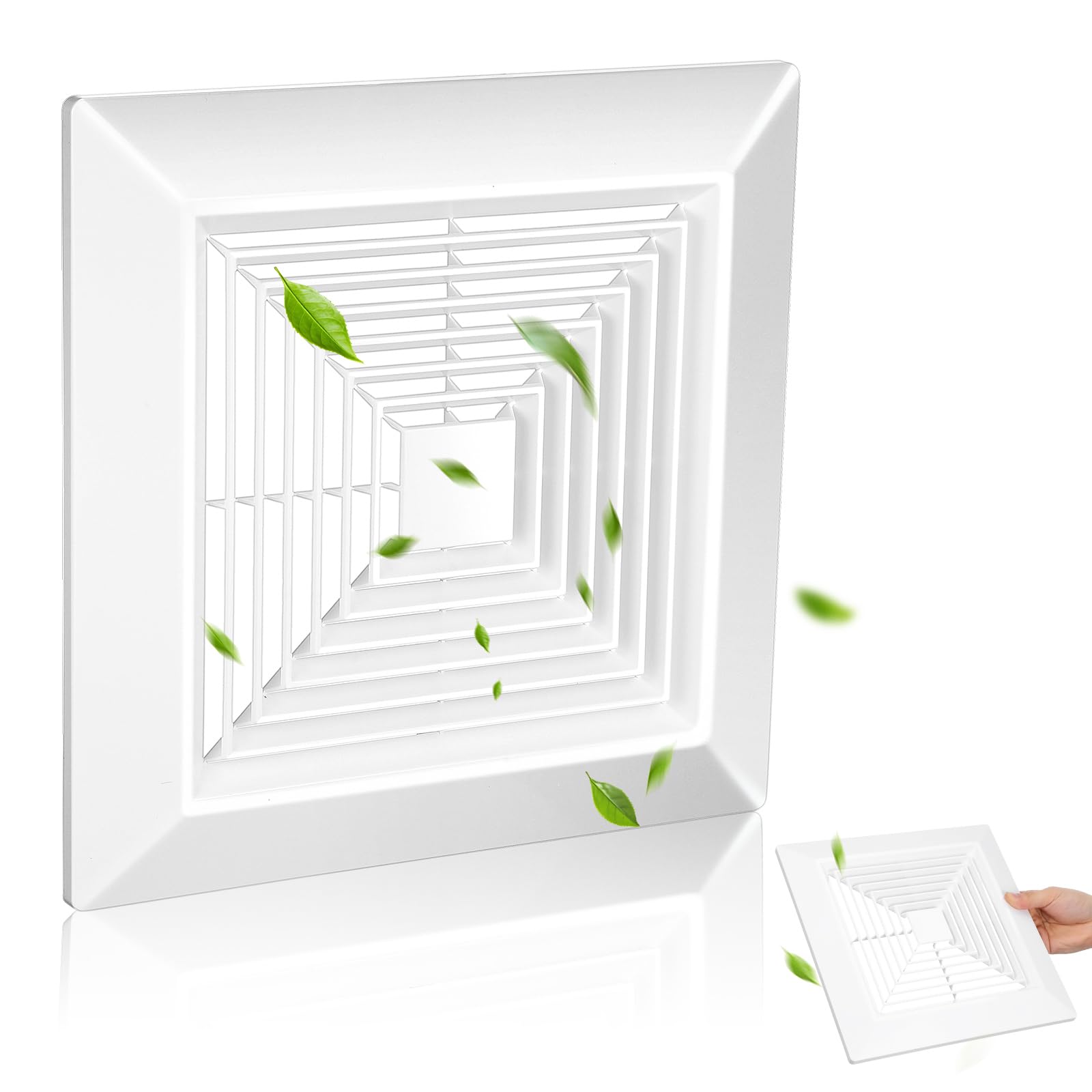 White Square Bathroom Exhaust Fan Cover with Spring, 10. 5" x10. 5" Ceiling/wall Mounted Grille, Replacement Parts for Old Damaged Fan Covers, Air Diffuser Ventilation Hood