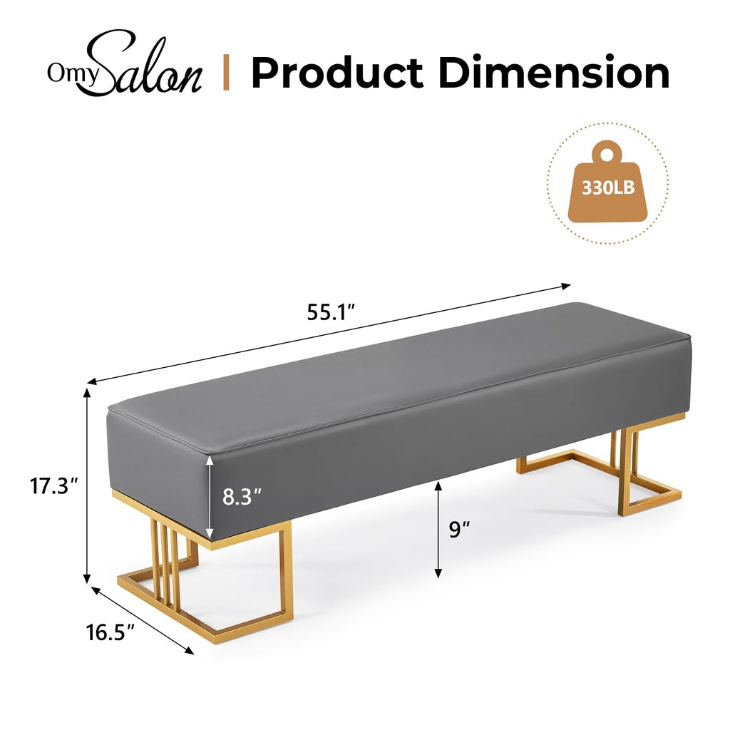 Omysalon Waiting Room Bench Seating Faux Leather, 55.1’’ Office Guest Chair Reception Chair, Lobby Furniture for Conference Room Beauty Salon