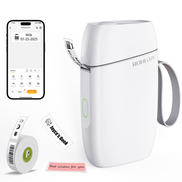 Rongta Bluetooth Label Maker Machine with Tape, Portable Mini Label Printer Wireless Thermal Handheld Sticker Makers Mini Label Makers with Multiple Templates for Organizing Office Home School(White)