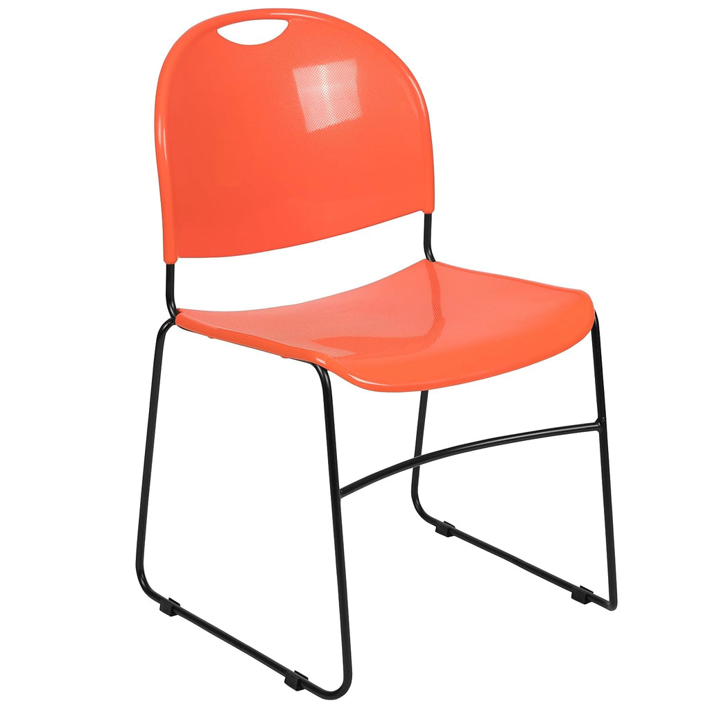 Flash Furniture Hercules Series 880 Lb. Capacity Orange Ultra-compact Stack Chair with Black Powder Coated Frame, Set of 1, Orange