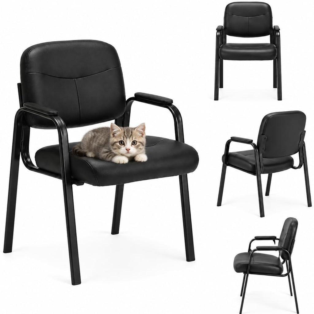 Kindbear Waiting Room Chairs, Pu Leather Padded Arms, Set of 4, 4Pcs set, Inky