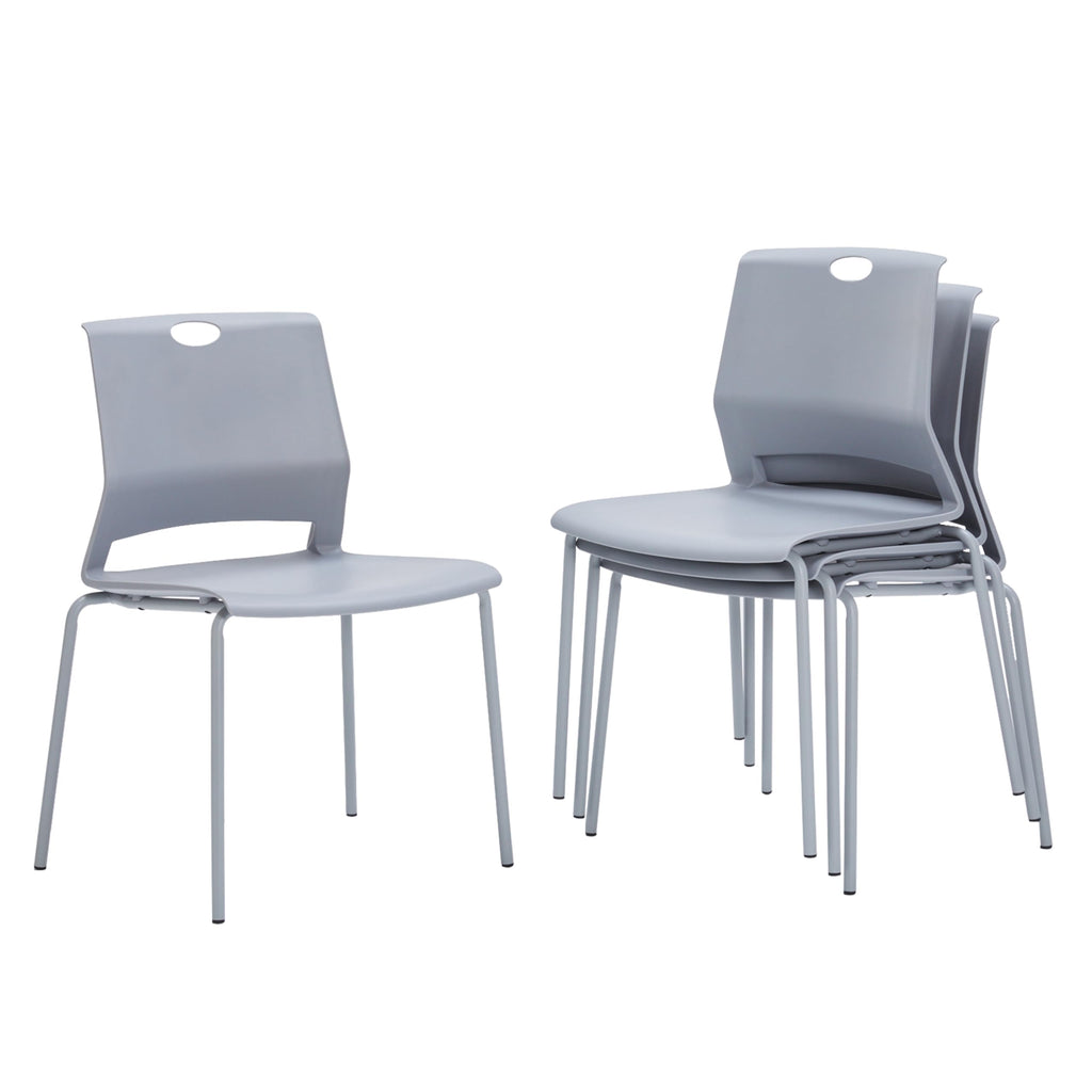 Sidanli Waiting Room Chairs Set of 4, Grey Stack Chairs with Back, Stacking Chairs with Metal Legs