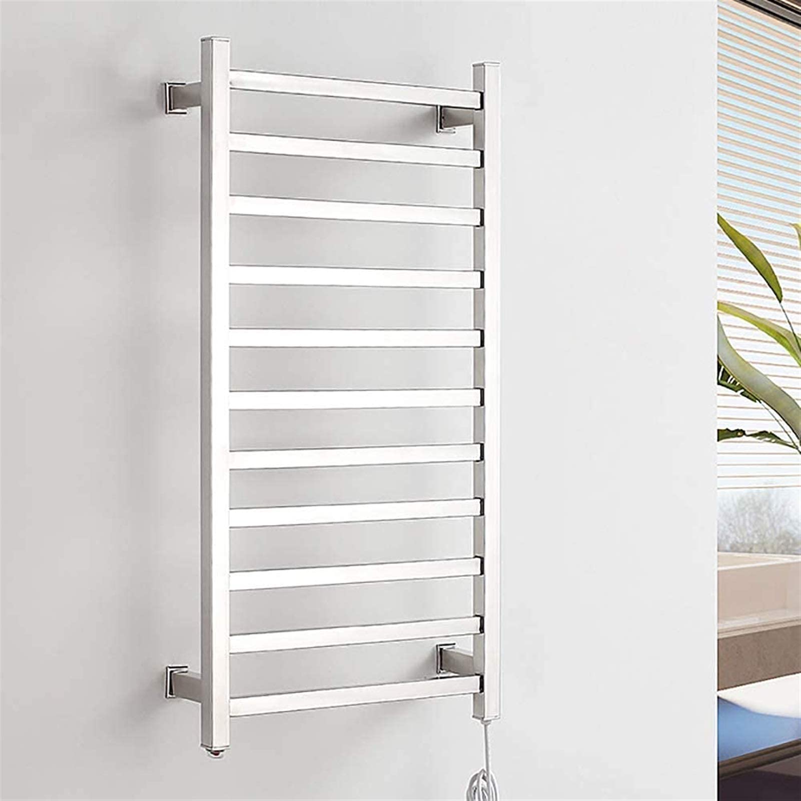 Heated Towel Rail Rails Towel Warmer, Electric Heated Towel Rack, Square Stainless Steel Towel Drying Rack with 11 Bars, Wall Mounted Polished Towel Warmers for Bathroom (Size : Pl