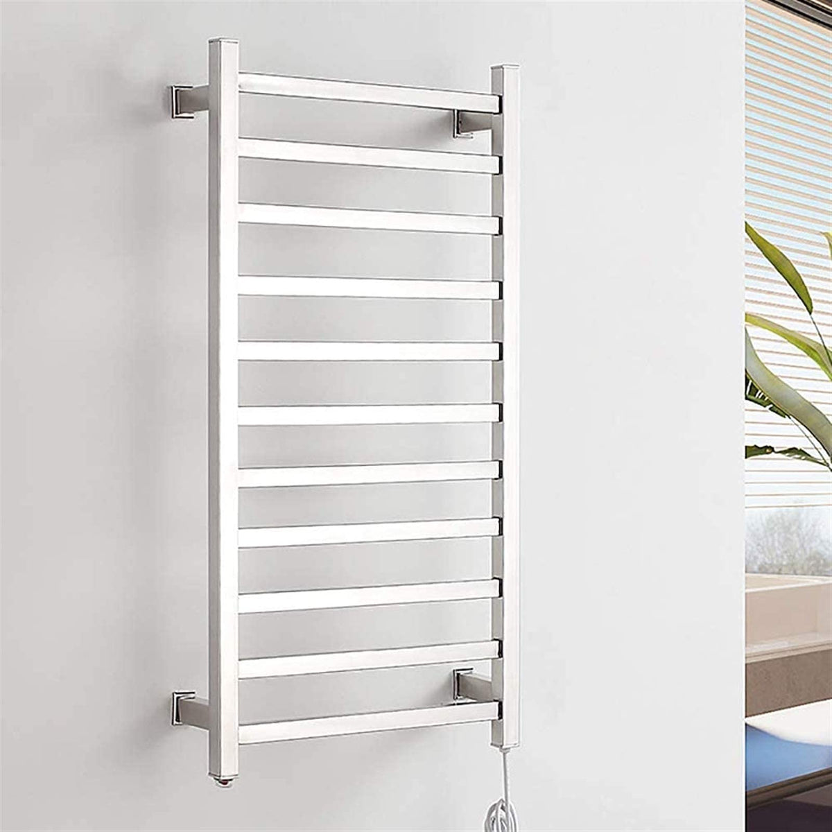 LUNEZY Heated Towel Rail Rails Towel Warmer, Electric Heated Towel Rack, Square Stainless Steel Towel Drying Rack with 11 Bars, Wall Mounted Polished Towel Warmers for Bathroom (Size : Pl