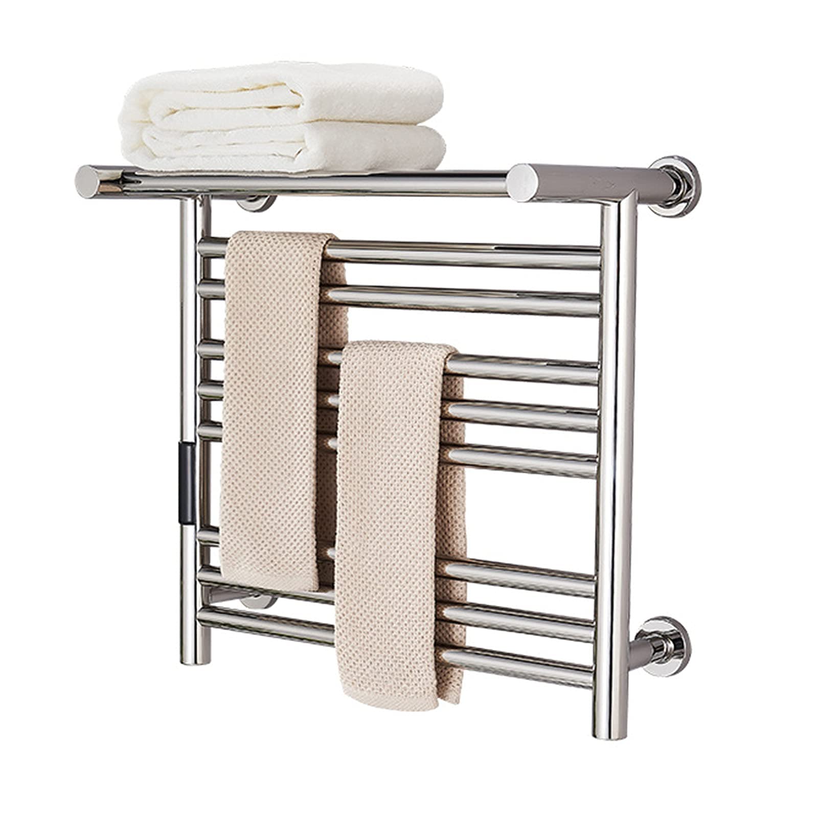 Electric Heated Towel Rack with Top Shelf, Intelligent Constant Temperature Bathroom Towel Radiator, 304 Stainless Steel Wall Mounted Towel Warmer with Timer,Bright,Hardwired (Bright Plug in)