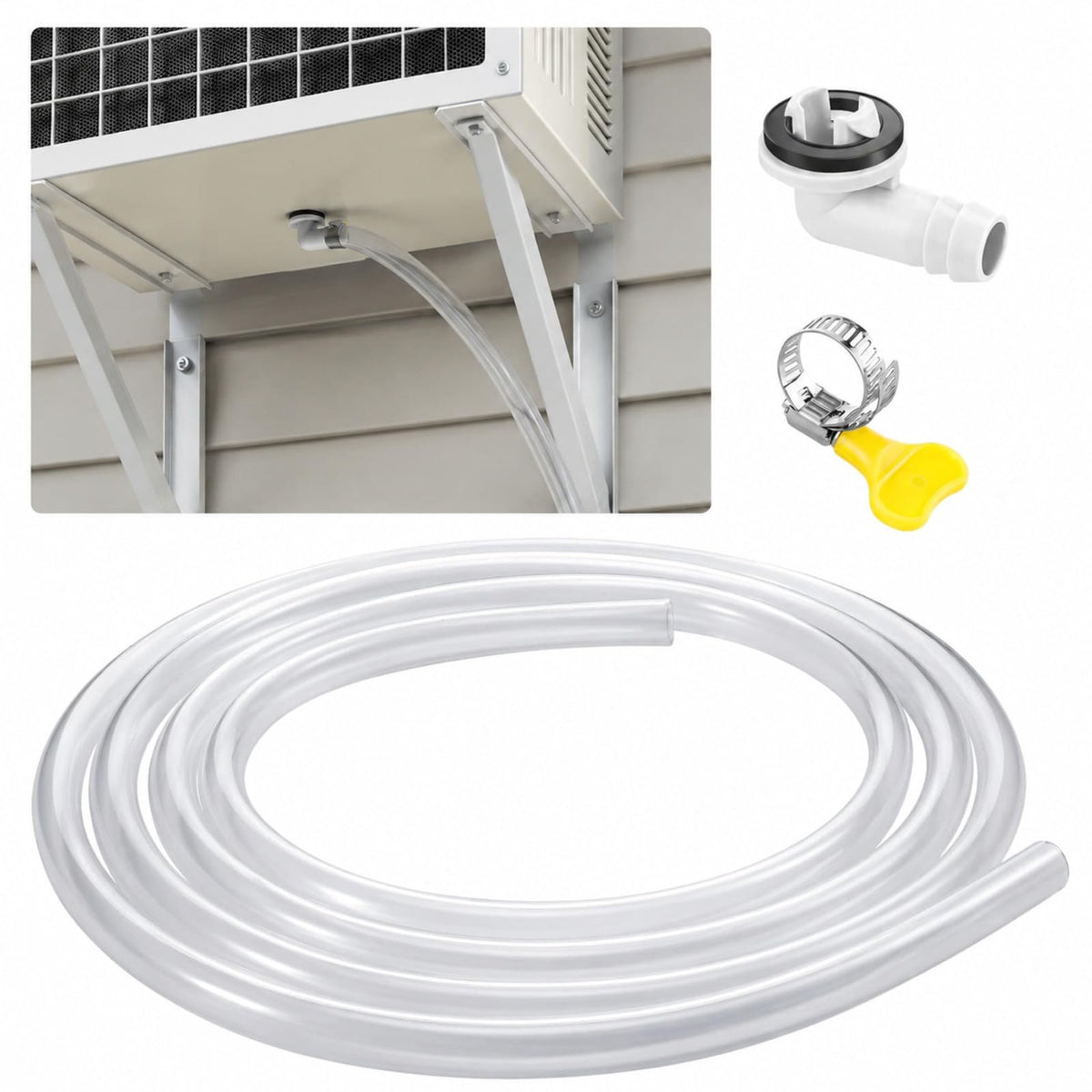 10 Ft Air Conditioner Drain Hose with 3/5 Inch Connector and Clamp | Portable AC Drain Hose Kit, Leakproof Universal Replacement for Portable and Window AC Units