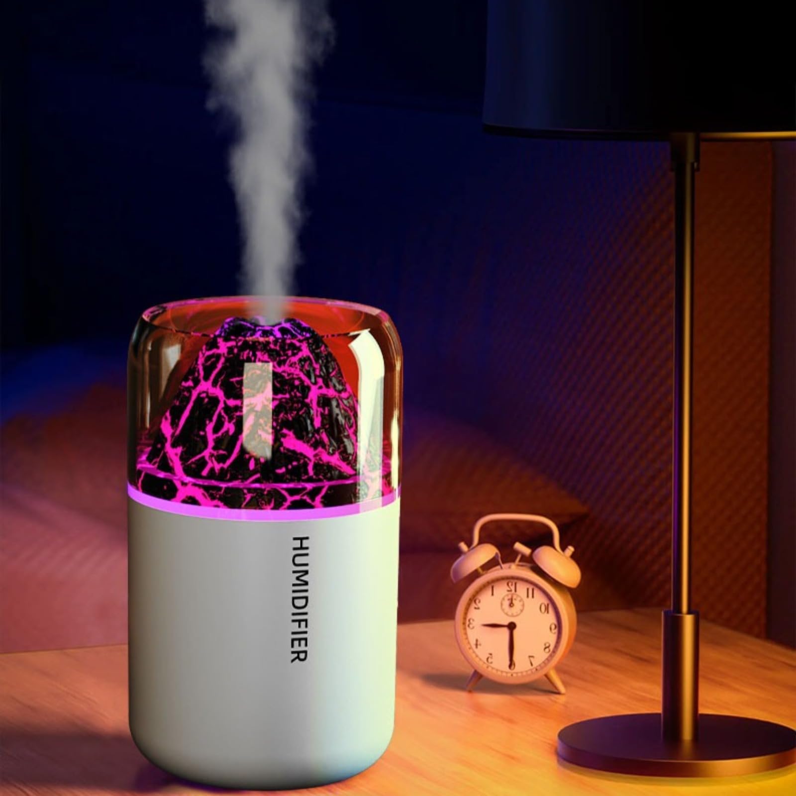 Simulated Volcanic Lava Humidifier with Colorful Ambient Light, Aromatherapy Sprayer for Bedroom, Living Room & Office – Boosts Air Moisture and Relieves Indoor Dryness,180ml Portable (white)