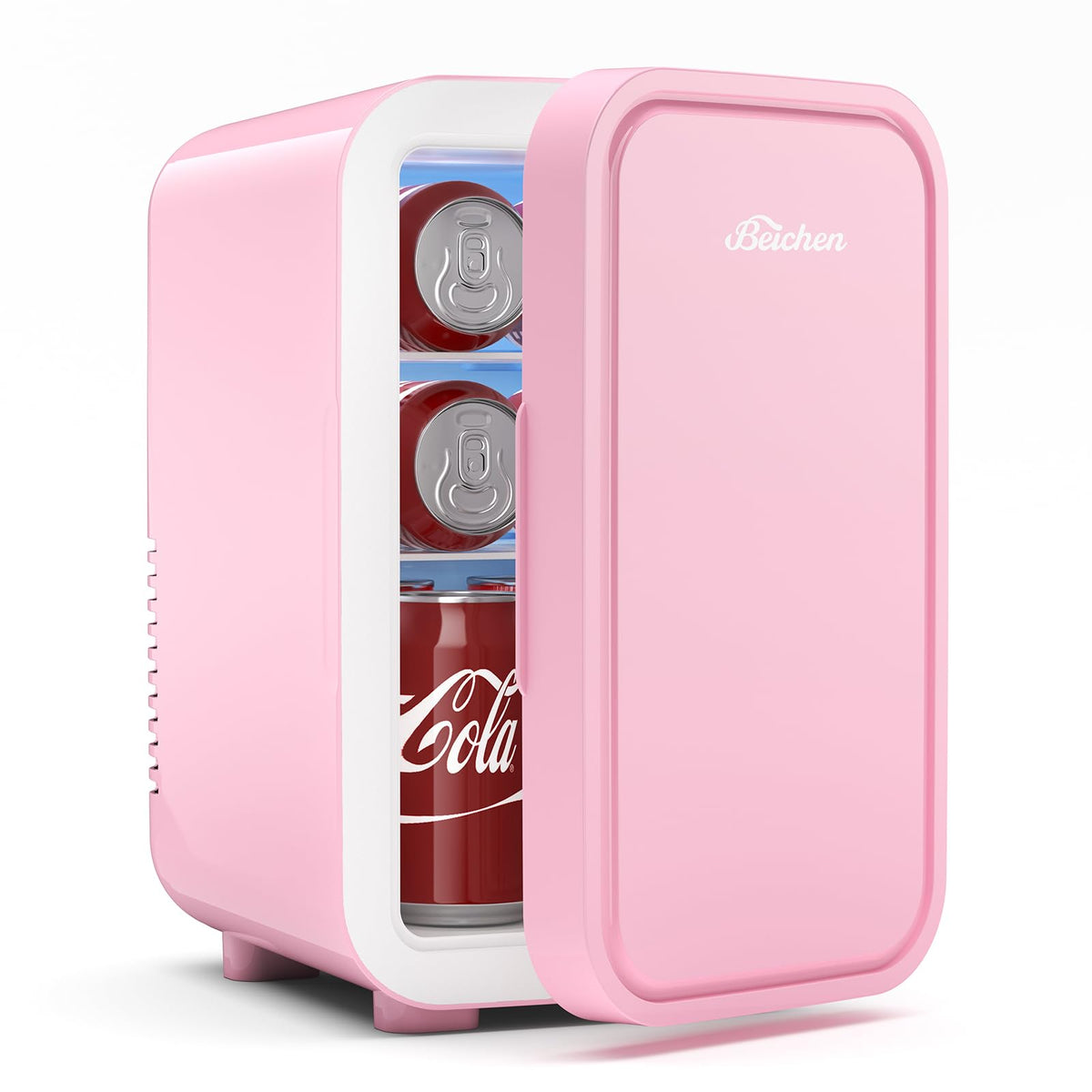 BEICHEN Mini Fridge,6 Liter / 8 Can Small Fridge for Bedroom, Car, Office & Dorm, AC100-120 V/DC 12 V Portable Thermoelectric Cooler & Warmer for Skincare, Food, Drinks,Pink