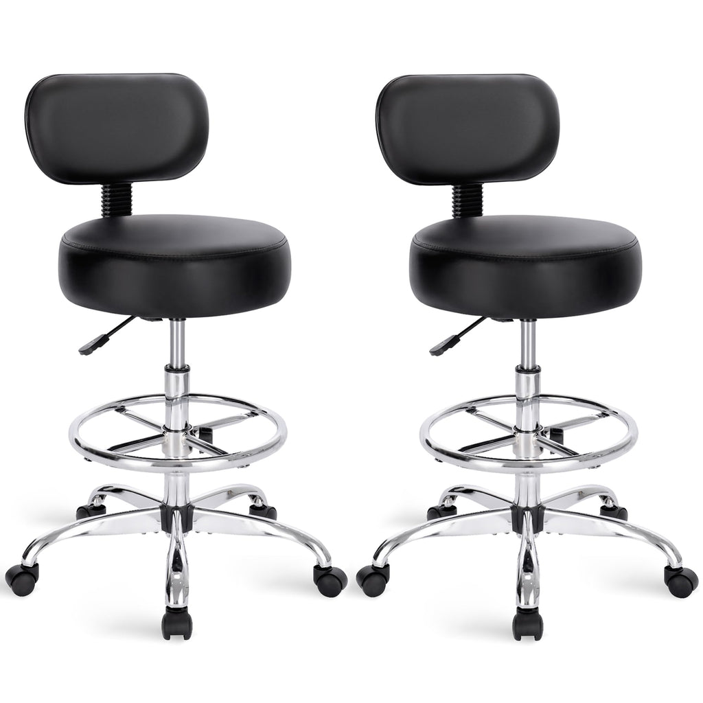 Superjare Drafting Chair with Back, Set of 2, Swivel Barstools, Adjustable Height Rolling Stool with Footrest, Standing Desk Chair for Counter