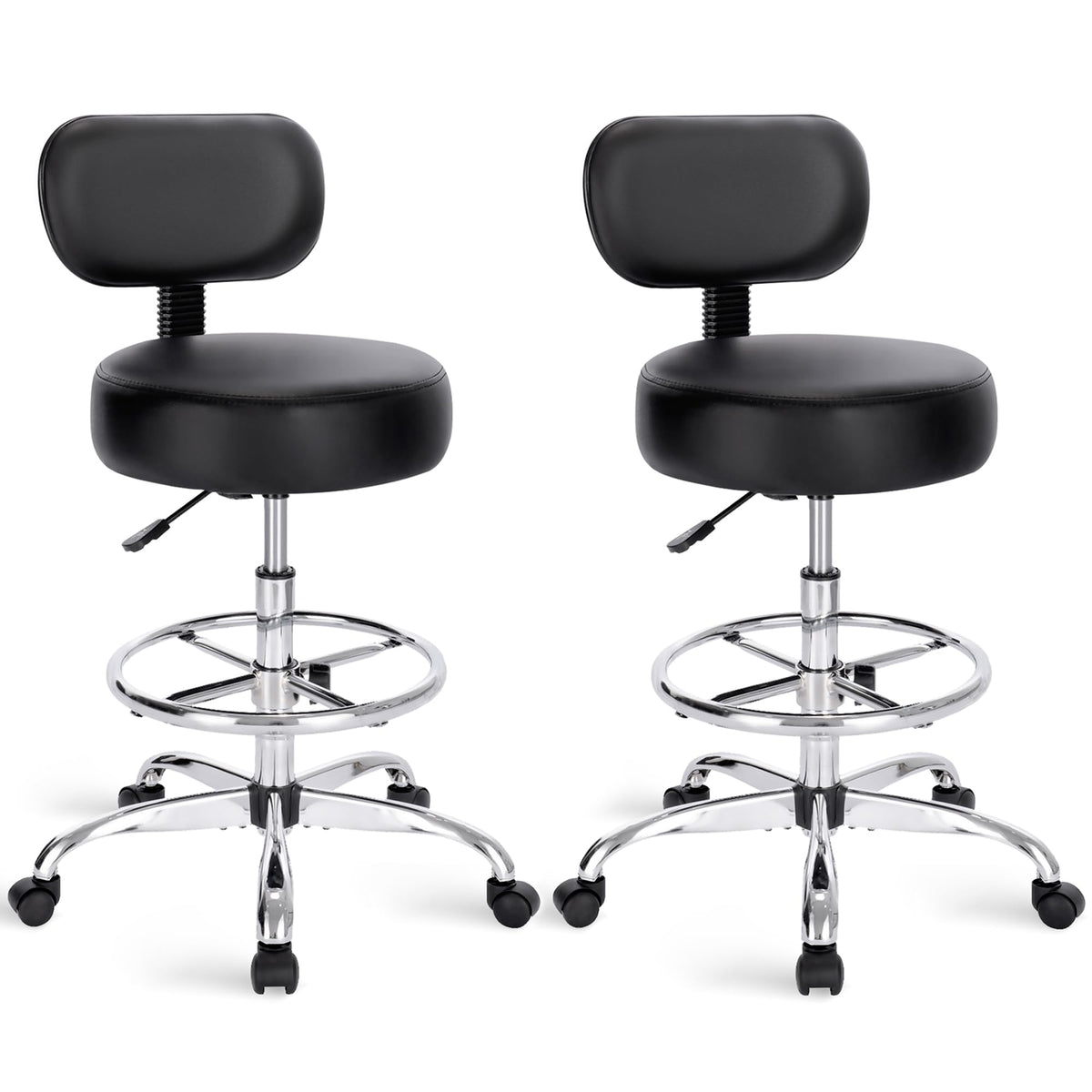 Superjare Drafting Chair with Back, Set of 2, Swivel Barstools, Adjustable Height Rolling Stool with Footrest, Standing Desk Chair for Counter