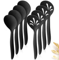 8 Pack 10" Large Reusable Plastic Wheat Straw Serving Spoon Set, 4 Serving Spoons & 4 Slotted Spoons, Kitchen Mixing Serving Spoon for Buffet Chafing Dish Catering (Black, Not for Cooking)