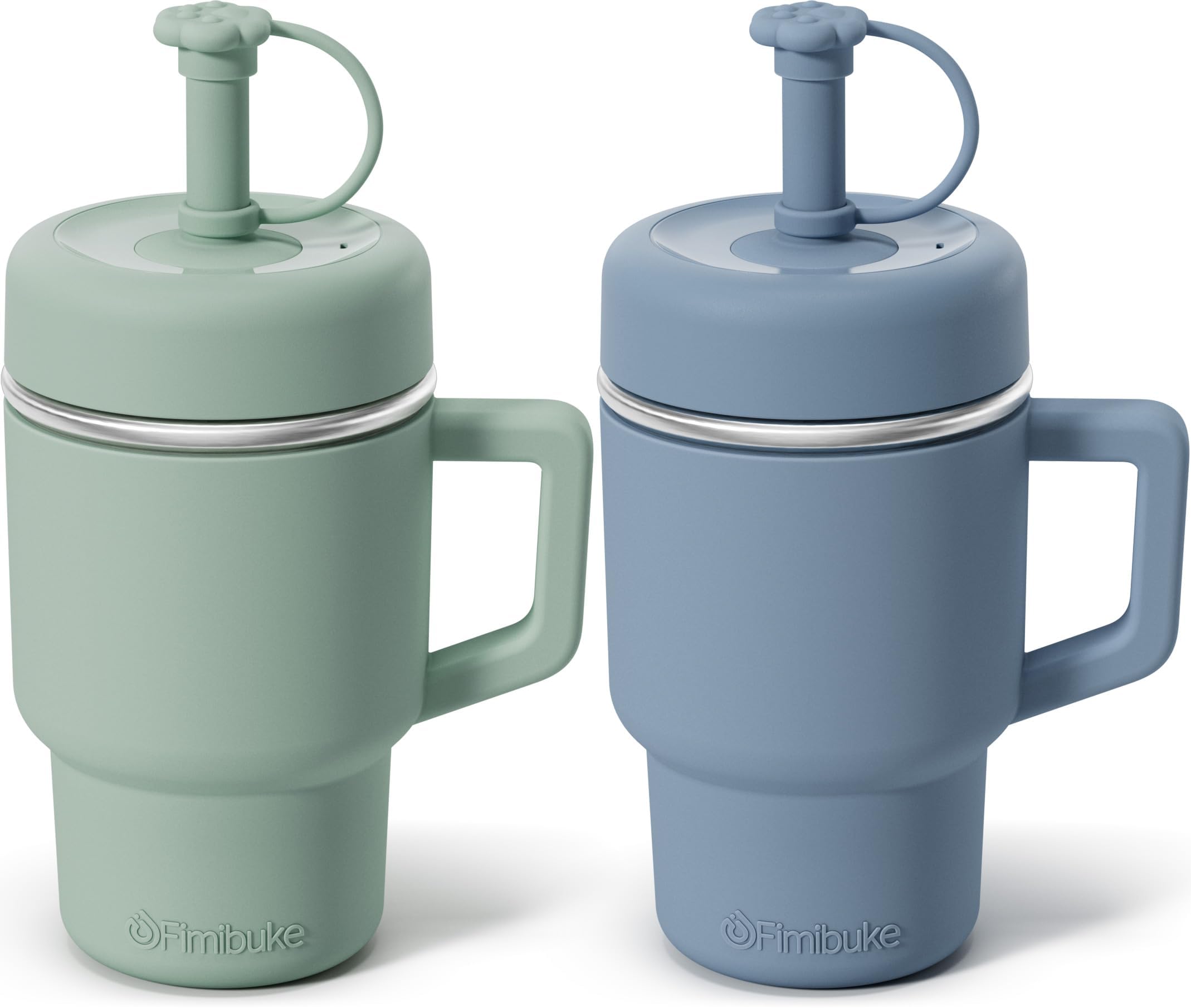 Fimibuke Toddler Tumbler with Handle & Straw, 15 OZ Spill Proof Sippy Cups for Kids Girl Boy, Leak Proof Stainless Steel Cups with Lid & Silicone Sleeve, BPA Free Dishwasher Safe Water Bottle, 2 Packs