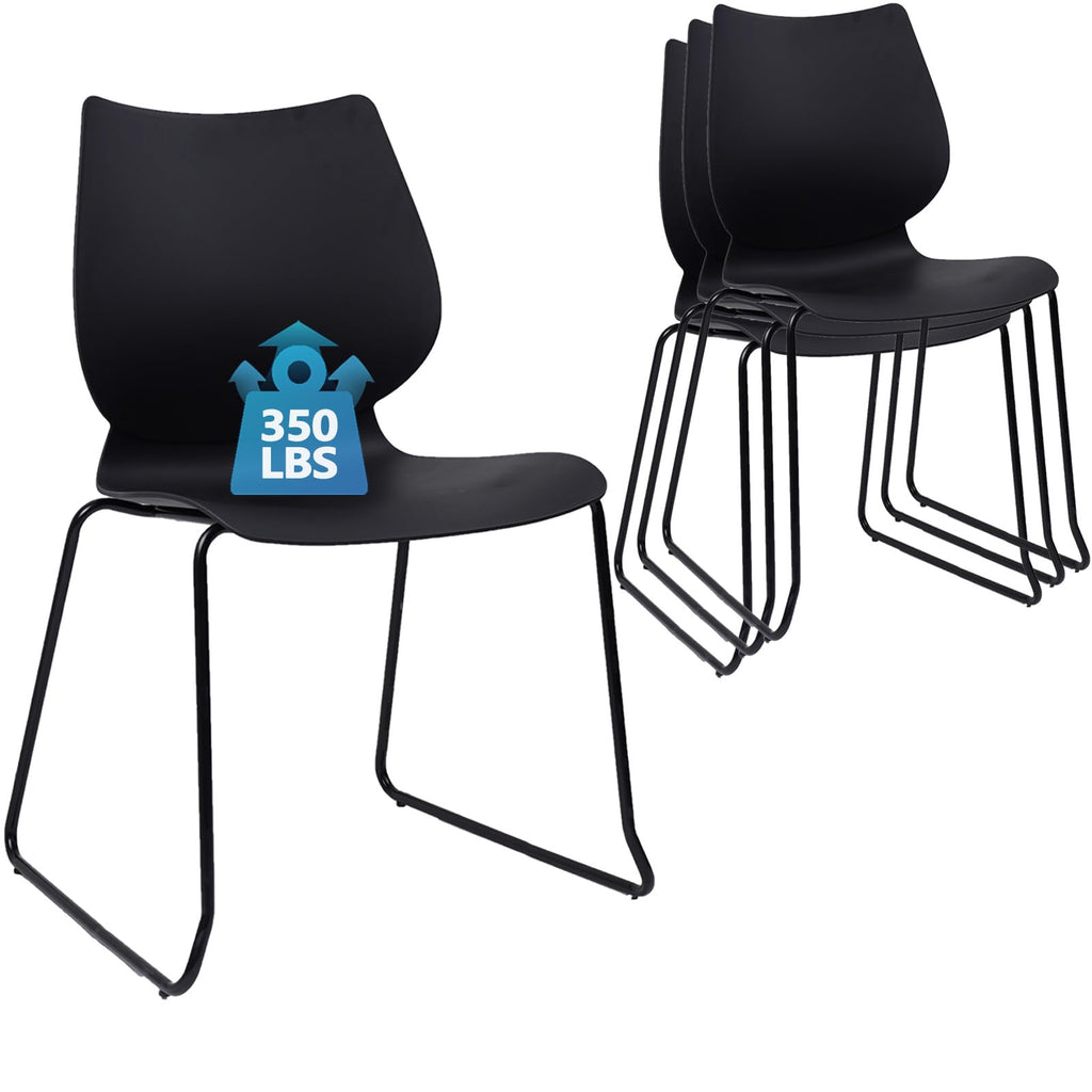 Klasika Stackable Waiting Room Chair, Stacking Office Chair with Ergonomic Lumbar Support and Metal Legs, Plastic Desk Chairs for Conference