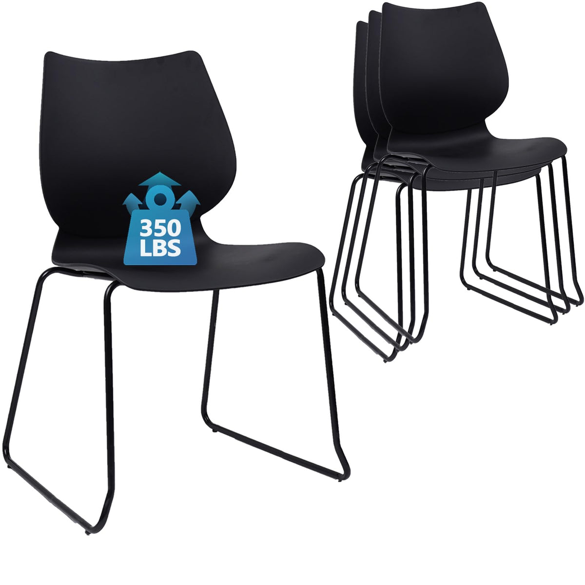 Klasika Stackable Waiting Room Chair, Stacking Office Chair with Ergonomic Lumbar Support and Metal Legs, Plastic Desk Chairs for Conference