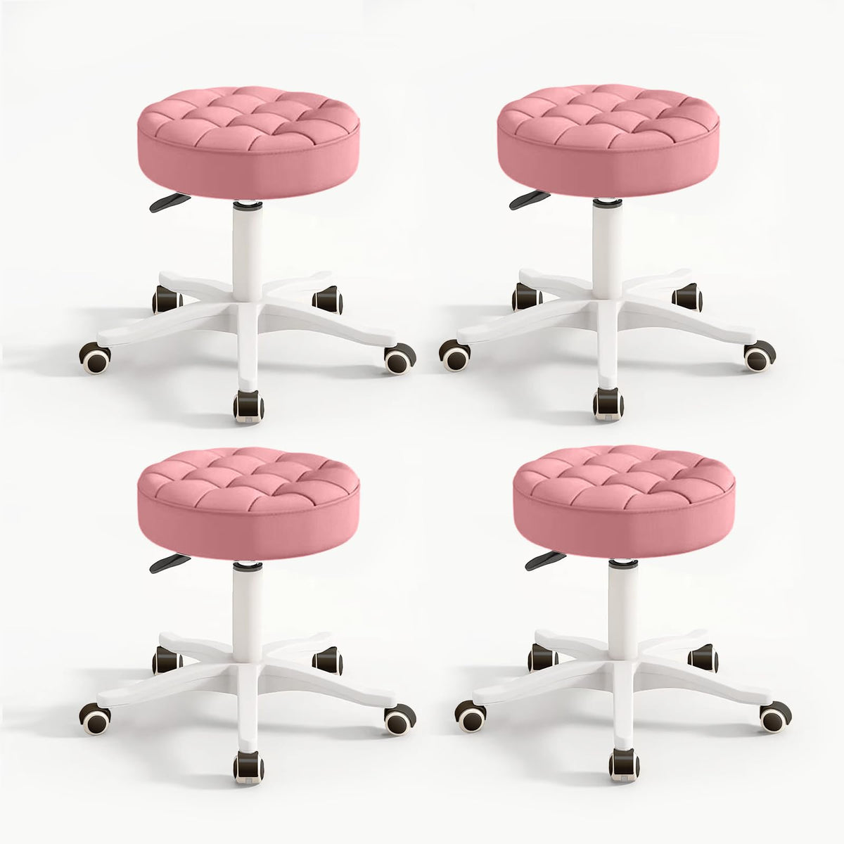 Hdhnba Small Chair Round Rolling Stool with Wheels Pu Leather Height Adjustable Swivel Drafting Work Spa Salon Stools Home Office Chair,4 Pack