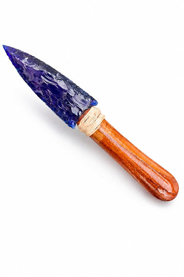 Kala Essence 8" Blue Obsidian Glass Arrowhead Knife – Handmade Metaphysical Crystal Dagger for Protection, Clarity & Communication – Unique Decorative Healing Stone Gift for Altar Decor & Rituals