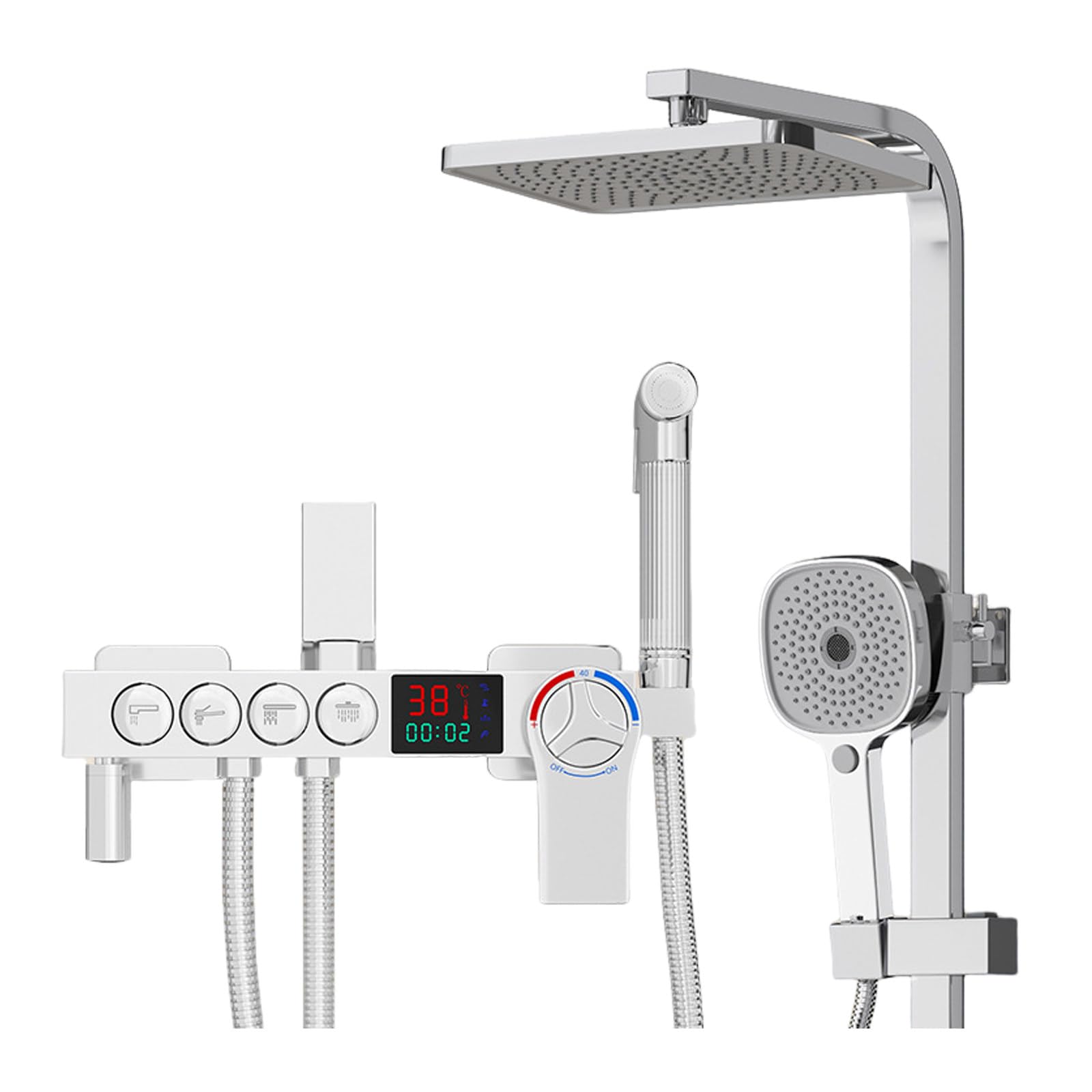 Thermostatic Shower System, Digital Display Bathroom Shower Faucet Set 4 Functions Shower Fixtures Shower Kit with Rain Shower Head, Handheld Shower Head, Bidet Sprayer, Bathtub FA