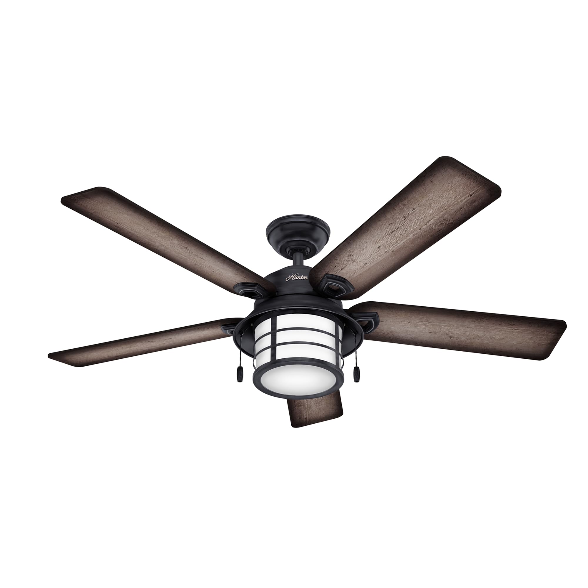 Hunter 54 inch Outdoor or Indoor Ceiling Fan with LED Light - Rustic Ceiling Fan with Pull Chain, For Bedroom, Living Room, or Patio, Standard Mount, No Remote - Key Biscayne 59135, Weathered Zinc