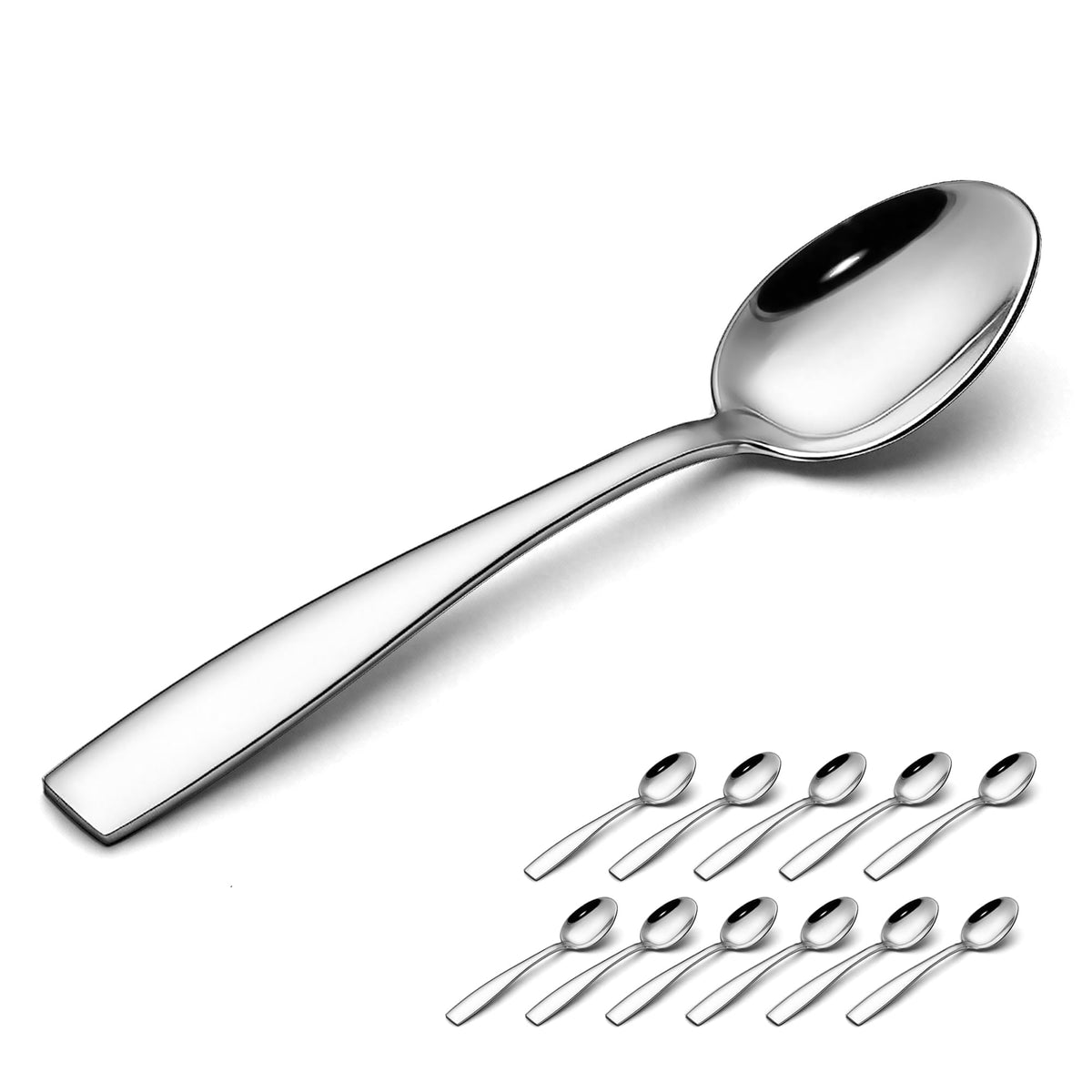 E-far Teaspoons Set of 12, 6.7? Stainless Steel Dessert Spoons Silverware for Home Kitchen Restaurant, Food Grade Small Coffee Tea Spoon, Mirror Finish & Squared Handle, Non-Toxic & Dishwasher Safe