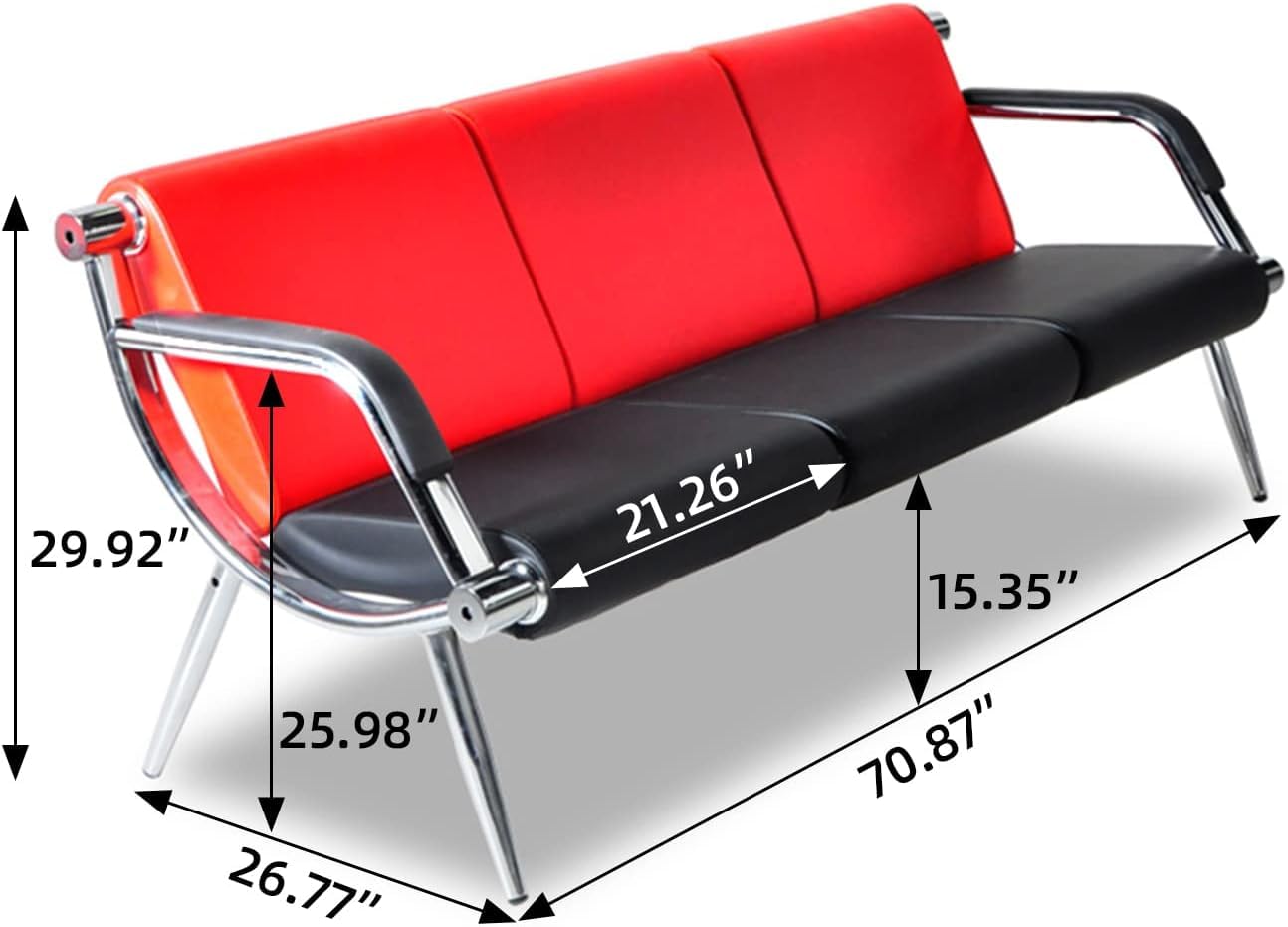 Wonline 3 Seat Waiting Room Chair with Armrest Pu Leather Office Furniture, Office Guest Seating Lobby Conference Reception Chairs for Airport