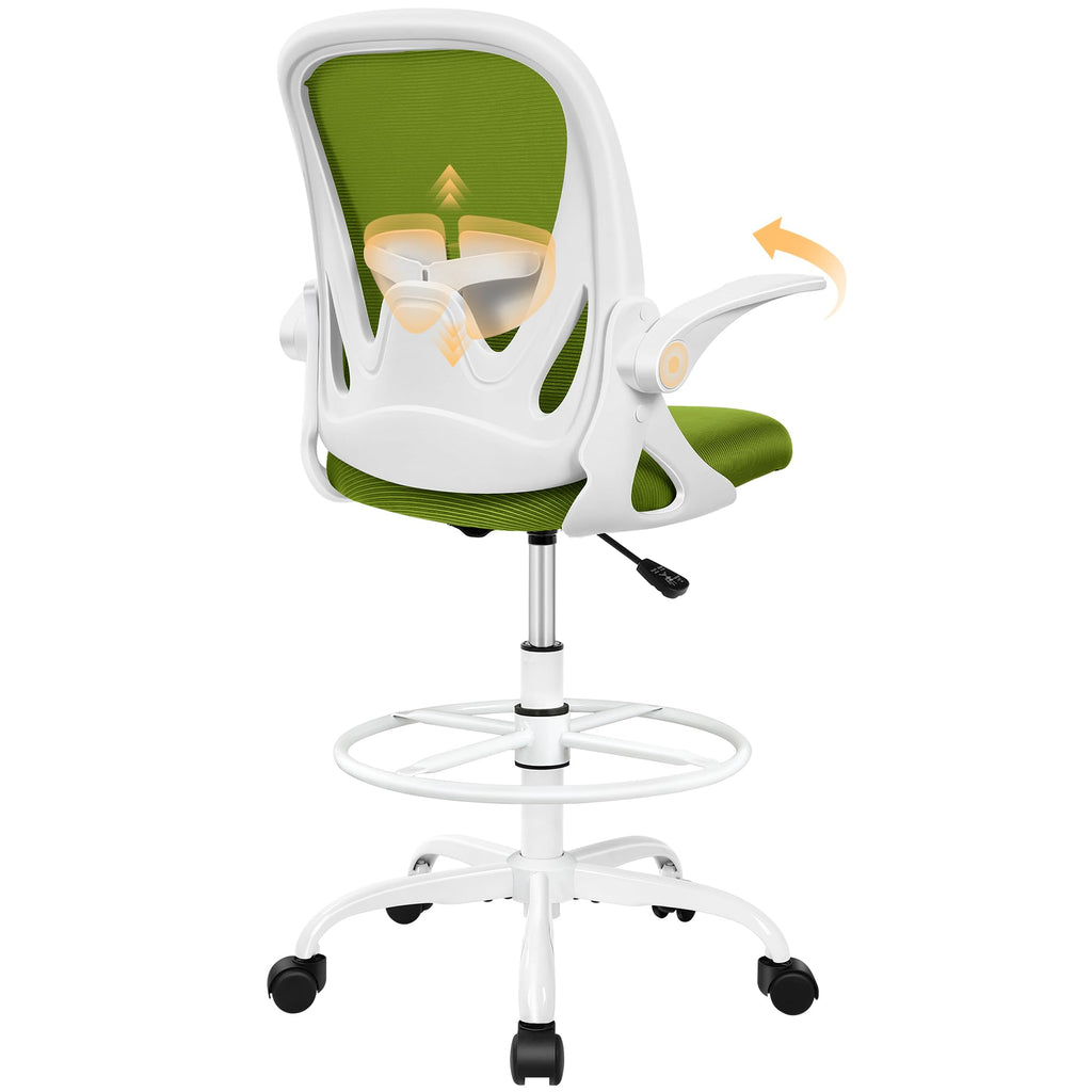 Primy Drafting Chair Tall Office Chair with Flip-up Armrests Executive Ergonomic Computer Standing Desk Chair with Lumbar Support and