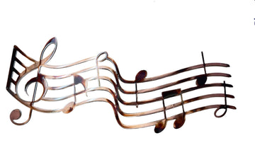 Music Staff and Notes Metal Wall Art Décor Copper/Bronze Plated 24" x 9 1/2"