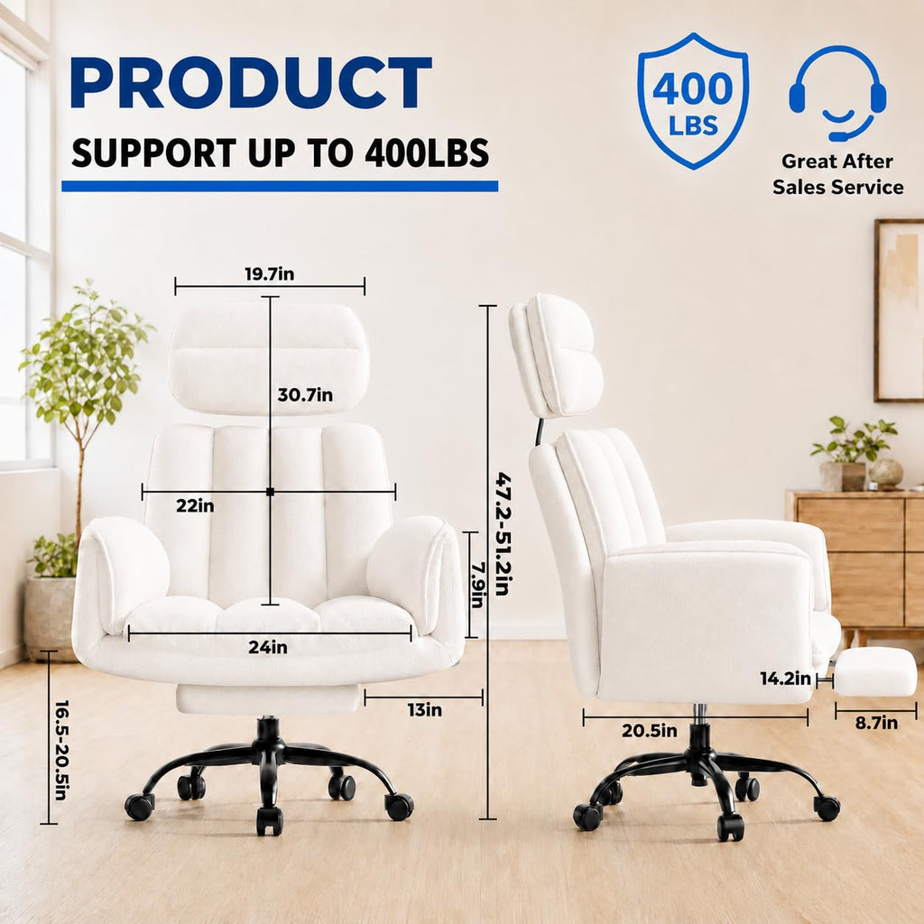Homigropa Big and Tall Office Chair with Footrest & Adjustable Armrests, White, Light White