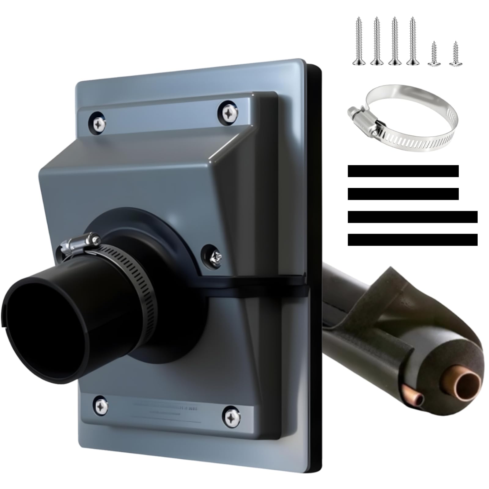 HVAC Wall Penetration Cover & Line-Set Cover Kit— UV-resistant Split Air Conditioning Duct Kit Wall Cover Fits 1 3/4" Insulated Refrigerant Lines for Indoor and Outdoor Air Conditioning Systems (Grey)