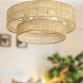Eamonex 20 inches Flush Mount Bamboo Wicker Boho Ceiling Fan with Light,Bladeless Enclosed Low Profile Fandelier for Indoor Bedroom Kitchen