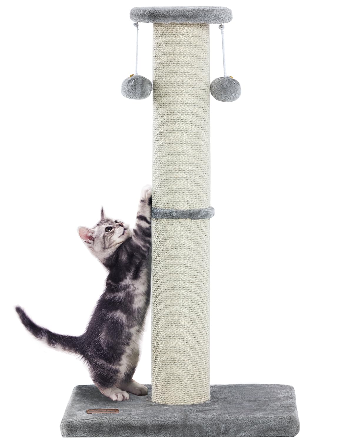 34Inch Tall Cat Scratching Post,4.3Inch Diameter Large Sisal Cat Scratch Post with Ball, Sturdy and Durable Cat Scratcher for Indoor Cats Adults Grey