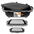 Drip EZ Collapsible BBQ Prep Tubs 3-Piece Set- For Meal Prep Marinating Food Storage - Includes Cutting Board & Lid - (1) JR + (1) OG + (1) XL - Black