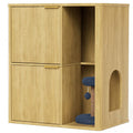 Cat Litter Box Enclosure Furniture, 2 Storey Hidden Litter Box Cabinet with Scratching Post & Storage Shelf, Fluted Modern Litter Box Enclosure for Living Room, Bedroom,Natural
