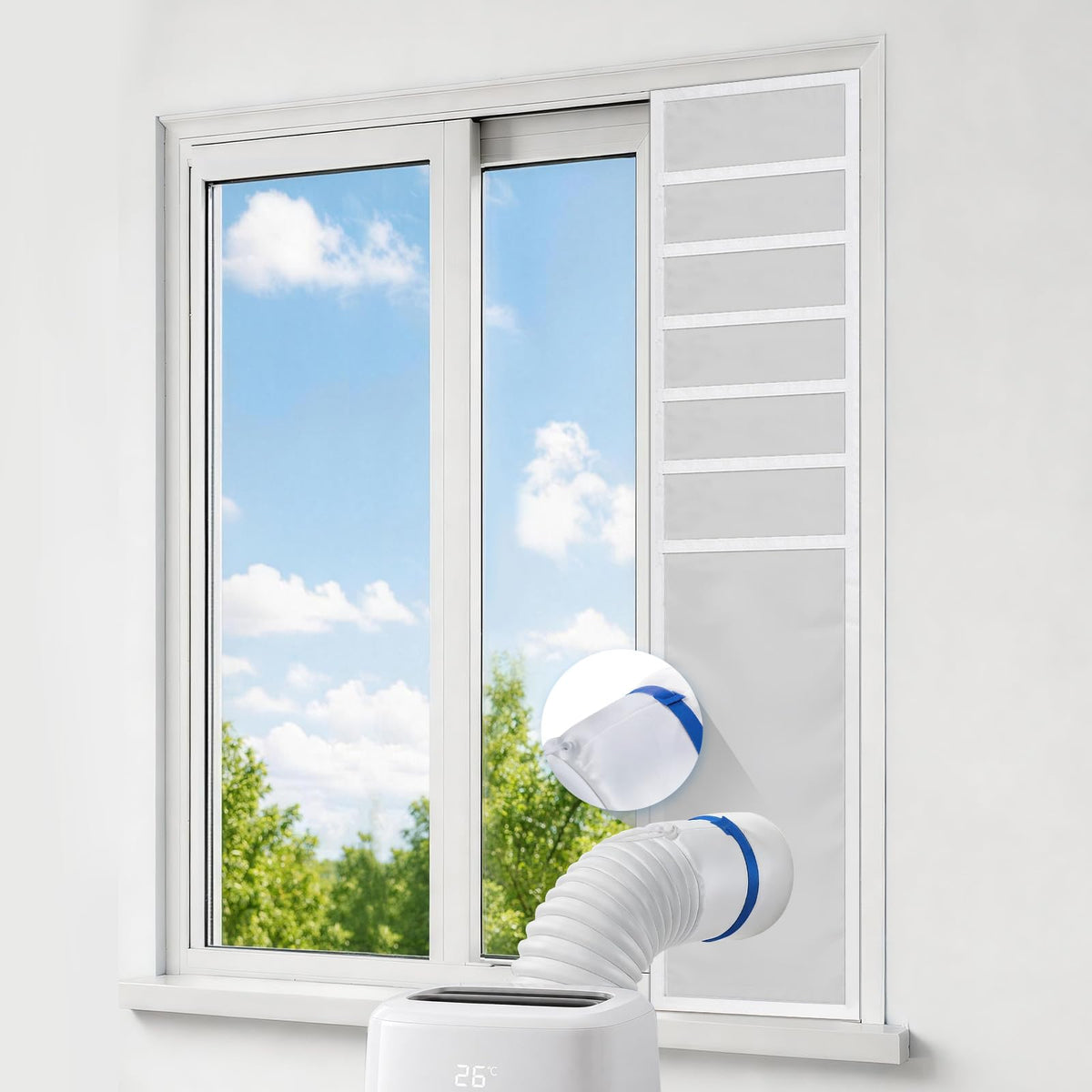 Portable Air Conditioner Window Vent Kit, Window Seal Kit for Mobile Air Conditioning & Dryer, Full Sealing Waterproof, Fit Both 5" and 6" Exhaust Hose, Length Adjustable 10x40-64 Inches