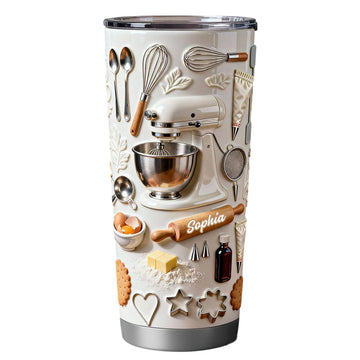 Love Baking - Personalized Baking Tumbler Custom Name Baker Coffee Mug Pastry Chef Gift Baking Enthusiast Travel Cup Insulated Tumbler For Mom Kitchen Decor Birthday Present For Her