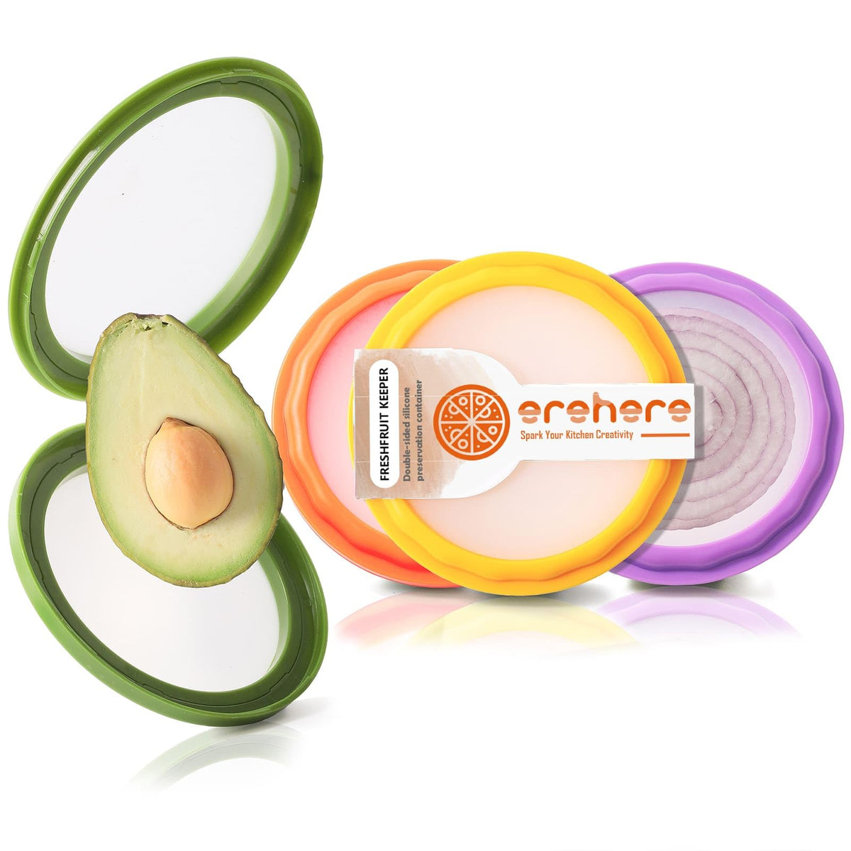 4-Piece Food Storage Containers Set – Avocado Saver, Onion Keeper, Silicone Kitchen Organizers for Fridge, Reusable & Fresh-Keeping Design